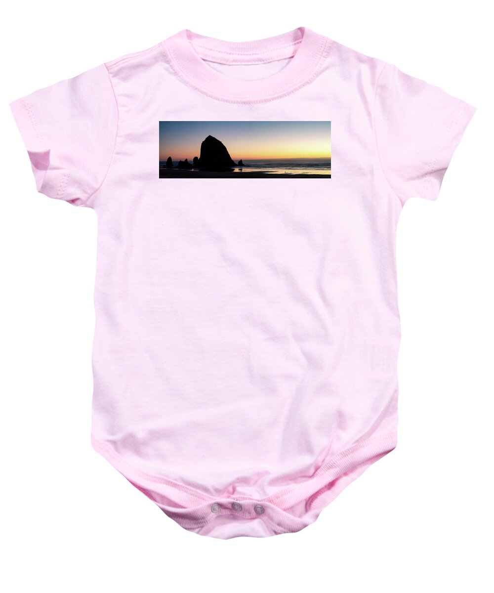 Landscape Baby Onesie featuring the photograph Haystack at Twilight by Larey McDaniel