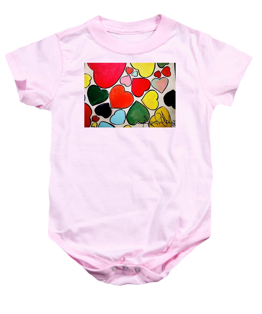  Baby Onesie featuring the painting Hearts by Angie ONeal