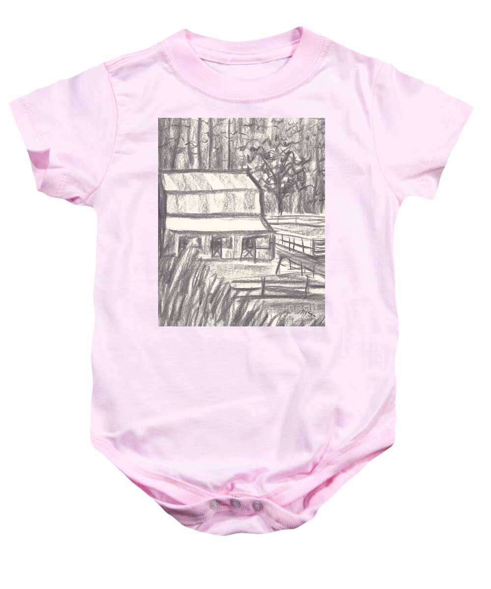 Maryland Baby Onesie featuring the drawing Stable on Broadneck Road by Maryland Outdoor Life