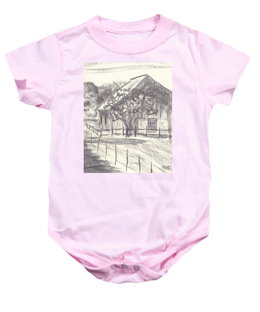 Maryland Baby Onesie featuring the drawing Stable on Whitehall Road by Maryland Outdoor Life