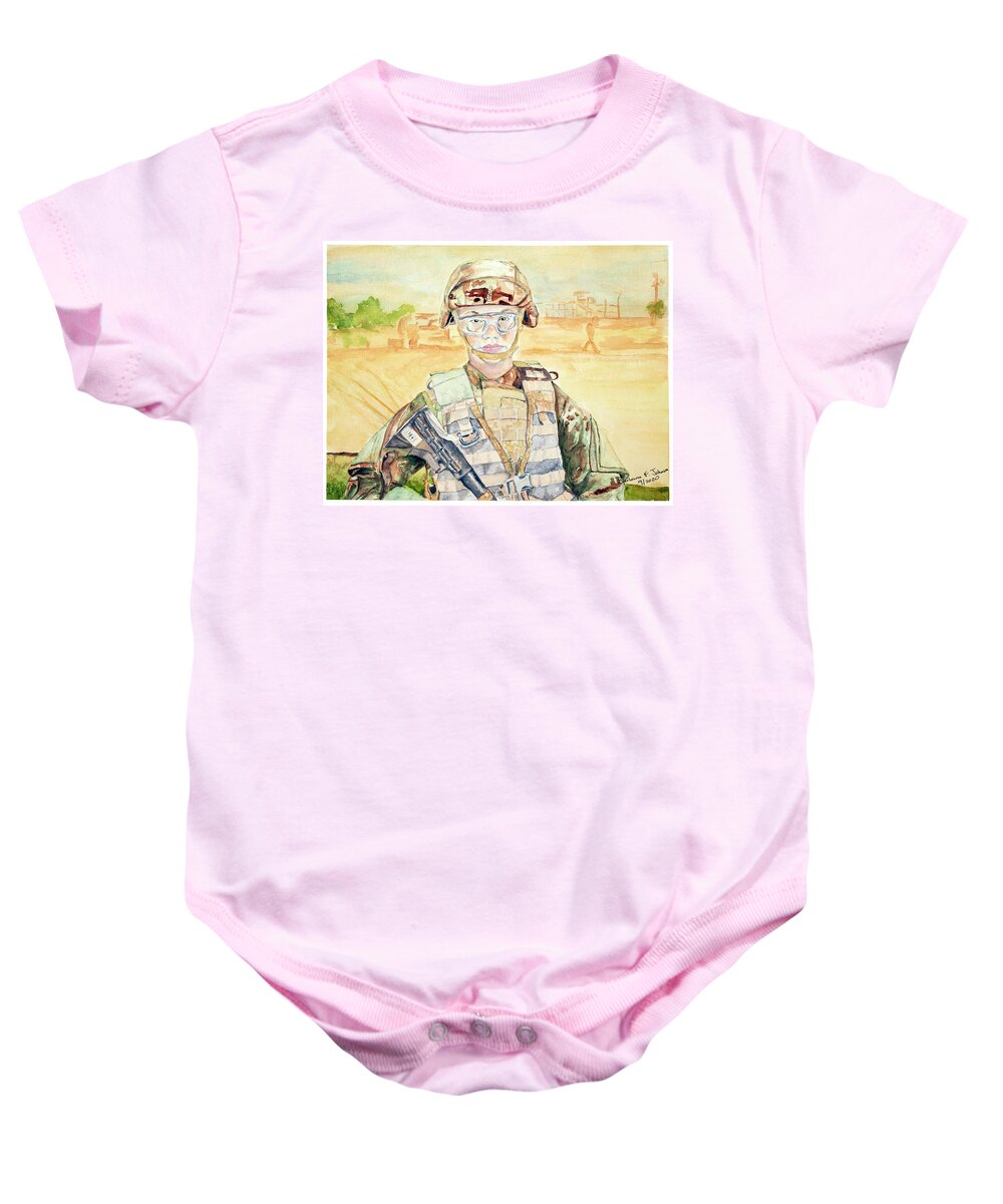 Soldier Baby Onesie featuring the painting I Am Who I Am by Barbara F Johnson