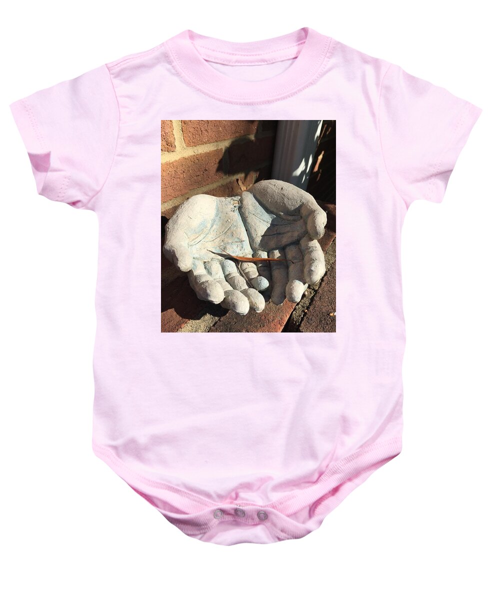 Spiritual Baby Onesie featuring the photograph In His Hands by Matthew Seufer