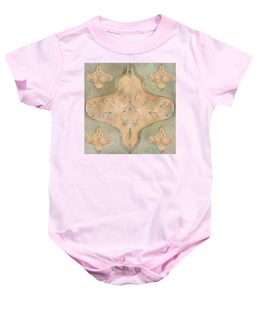 Seamless Repeat Baby Onesie featuring the digital art India 3 Green and Gold by Sand And Chi