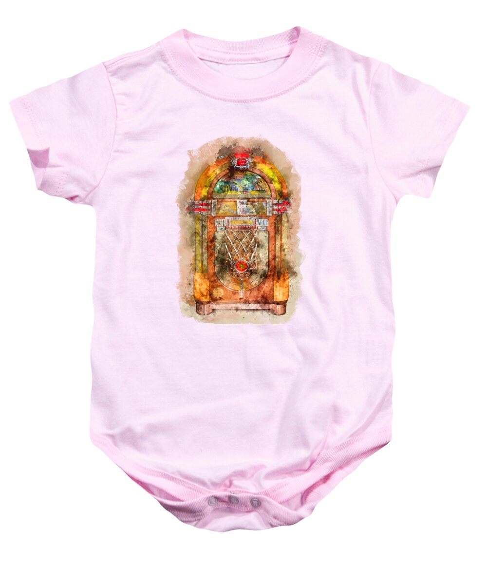 Jukebox Baby Onesie featuring the painting Jukebox watercolor by Delphimages Photo Creations