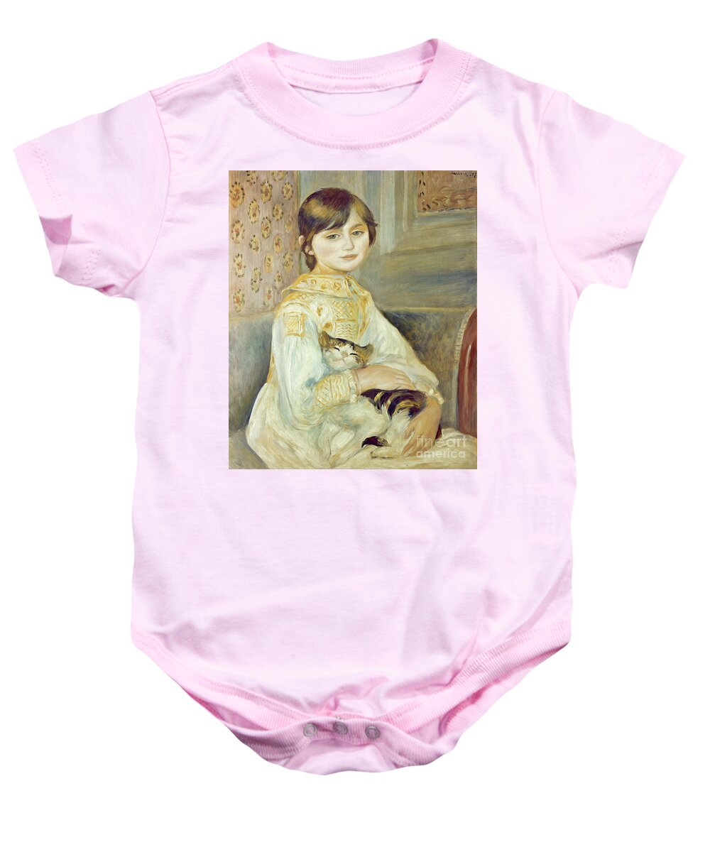 Julie Baby Onesie featuring the painting Julie Manet with Cat by Pierre Auguste Renoir