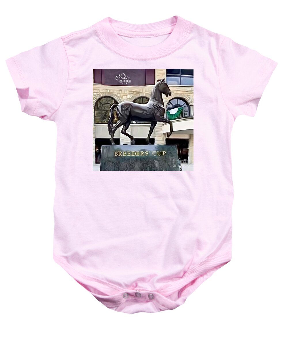 Keeneland Baby Onesie featuring the digital art Keeneland Breeders Cup Statue 2 by CAC Graphics
