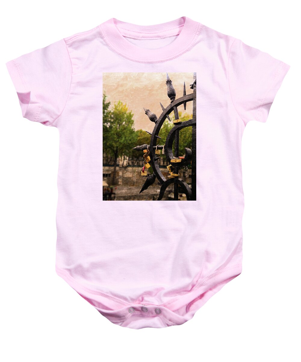 Lock Baby Onesie featuring the painting Key to Your Heart by Portraits By NC