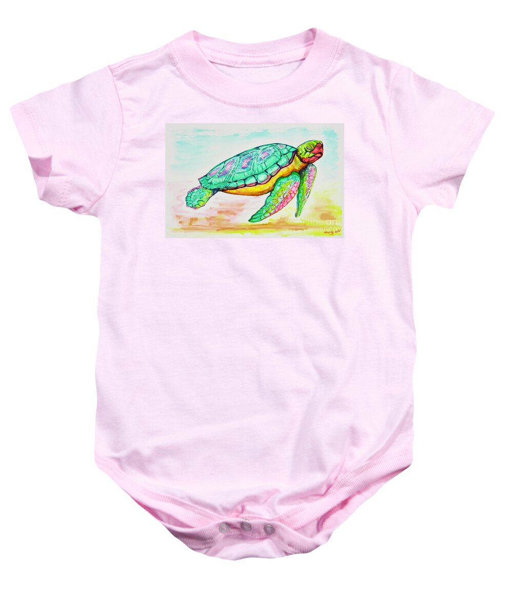 Key West Baby Onesie featuring the painting Key West Turtle 2 2021 by Shelly Tschupp