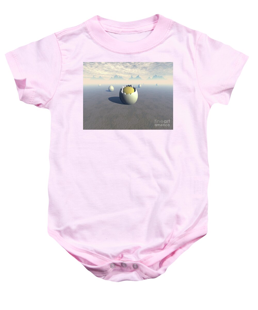 Sci Fi Baby Onesie featuring the digital art Landscape of Seven Eggs by Phil Perkins