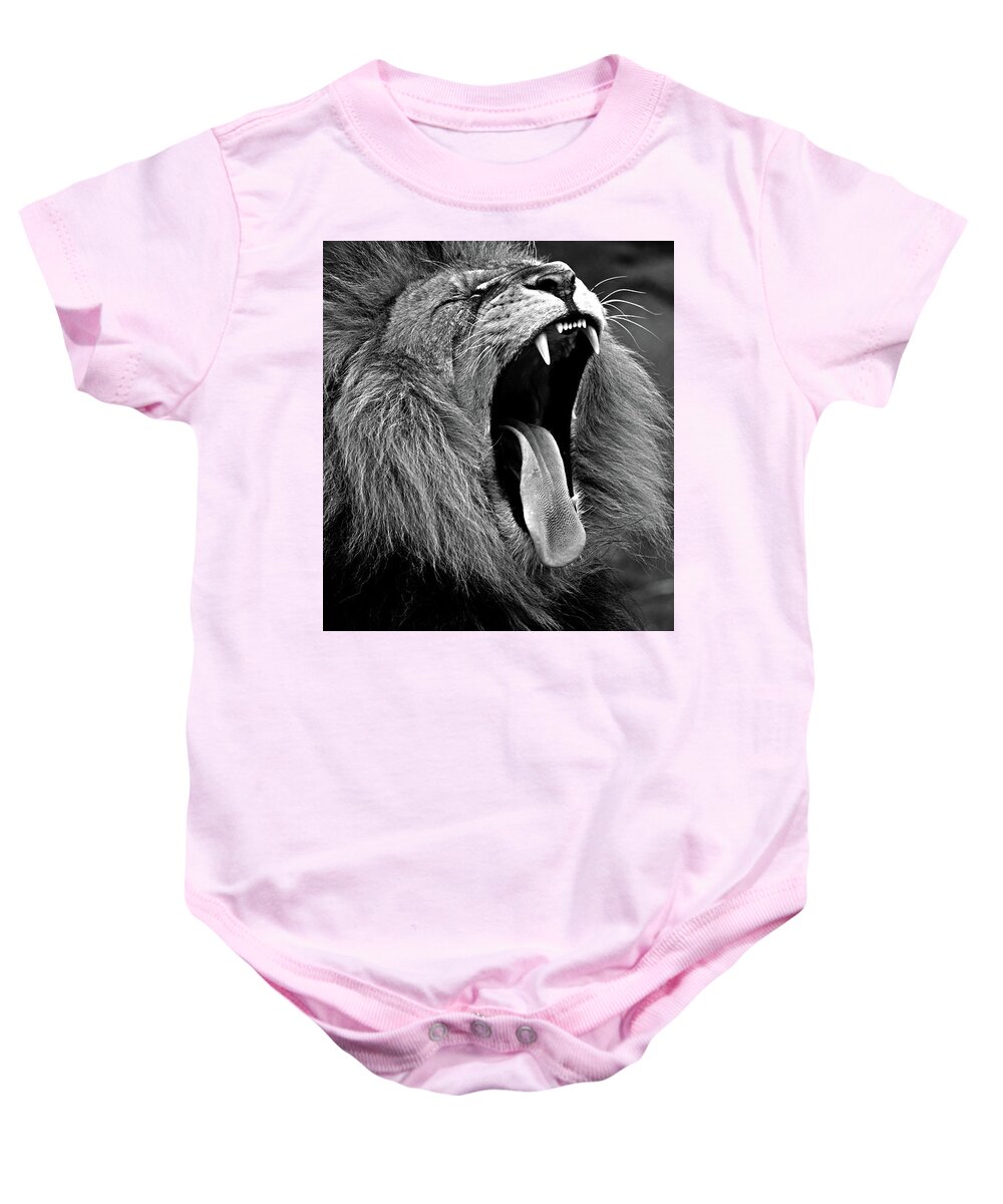 Lion Baby Onesie featuring the photograph Lion Roaring by Doc Braham