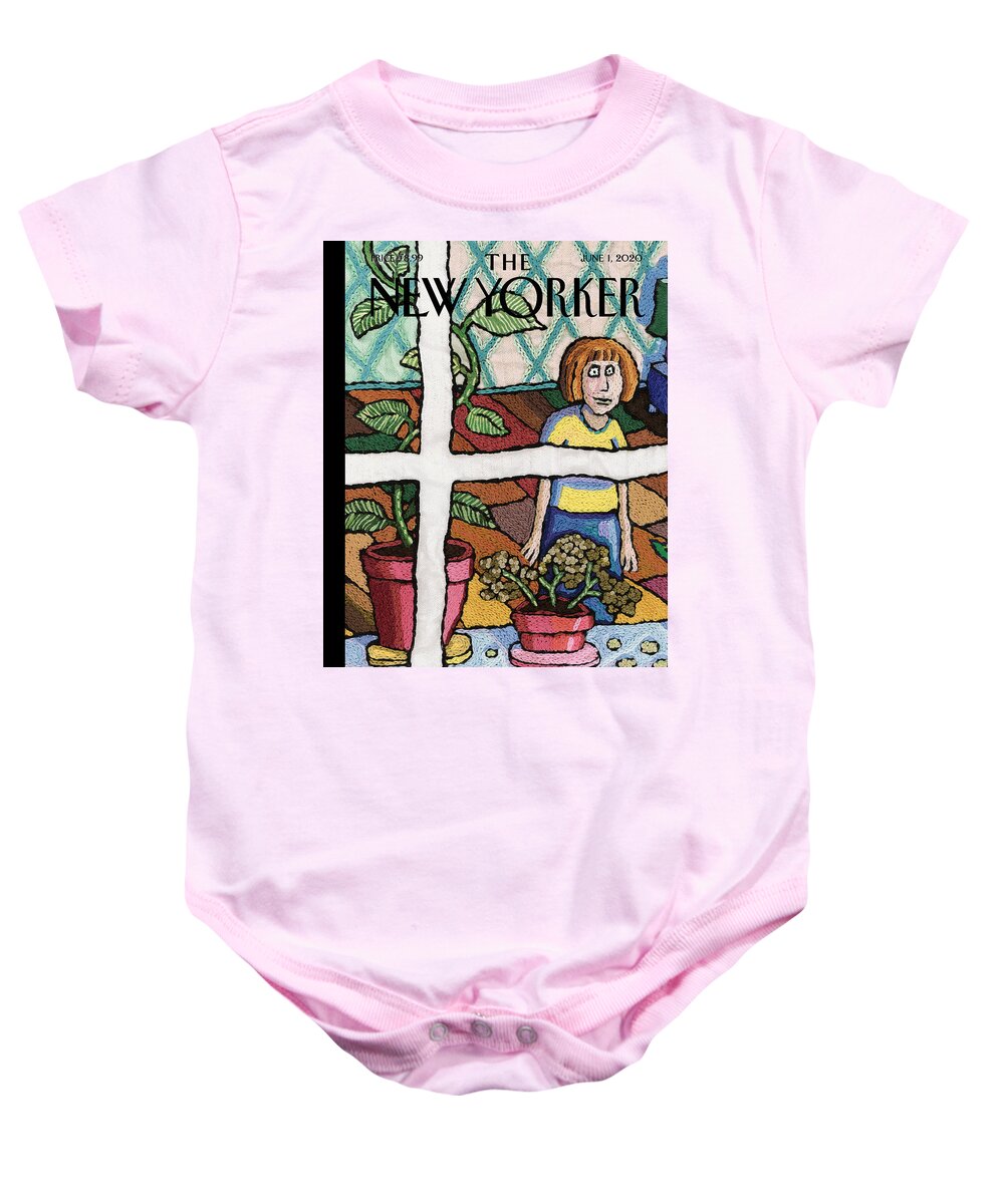 Embroidery Baby Onesie featuring the tapestry - textile Lockdown Sampler by Roz Chast