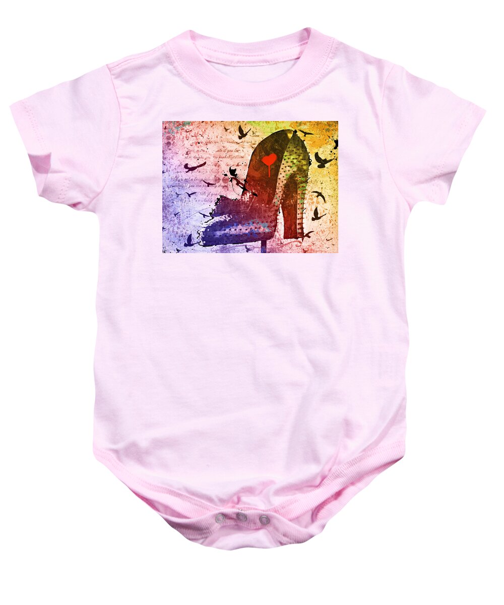 Shoe Baby Onesie featuring the mixed media Lost at Midnight by Bonny Puckett