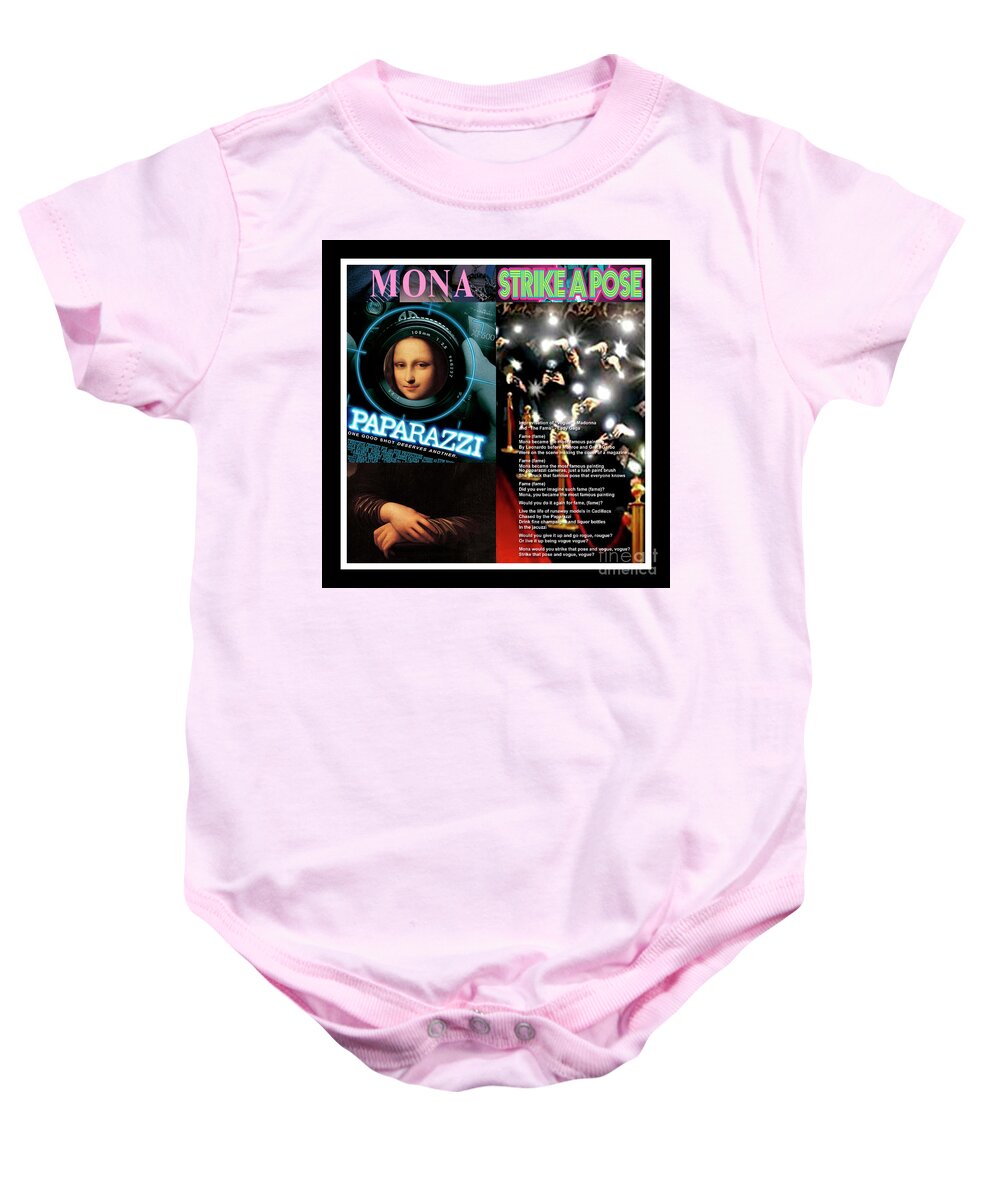 Mona Lisa Baby Onesie featuring the mixed media Mona Lisa Strike A Pose - Mixed Media Record Album Covers Pop Art Collage Print by Steven Shaver