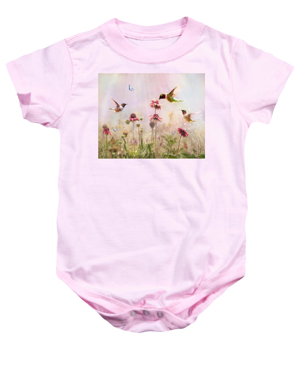 Garden Baby Onesie featuring the photograph Morning Dance of the Garden by Shara Abel