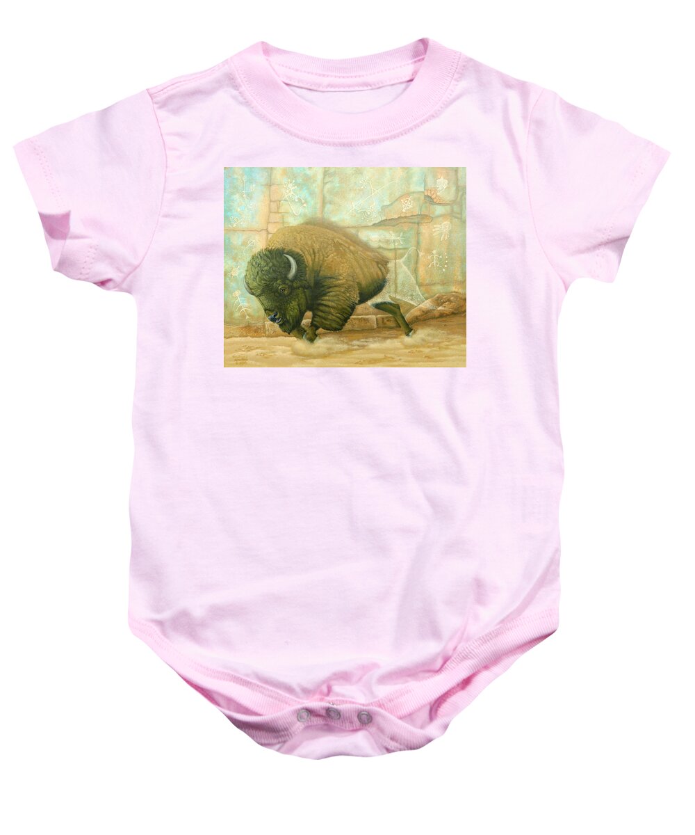 Bison Baby Onesie featuring the painting Off the Wall by Adrienne Dye