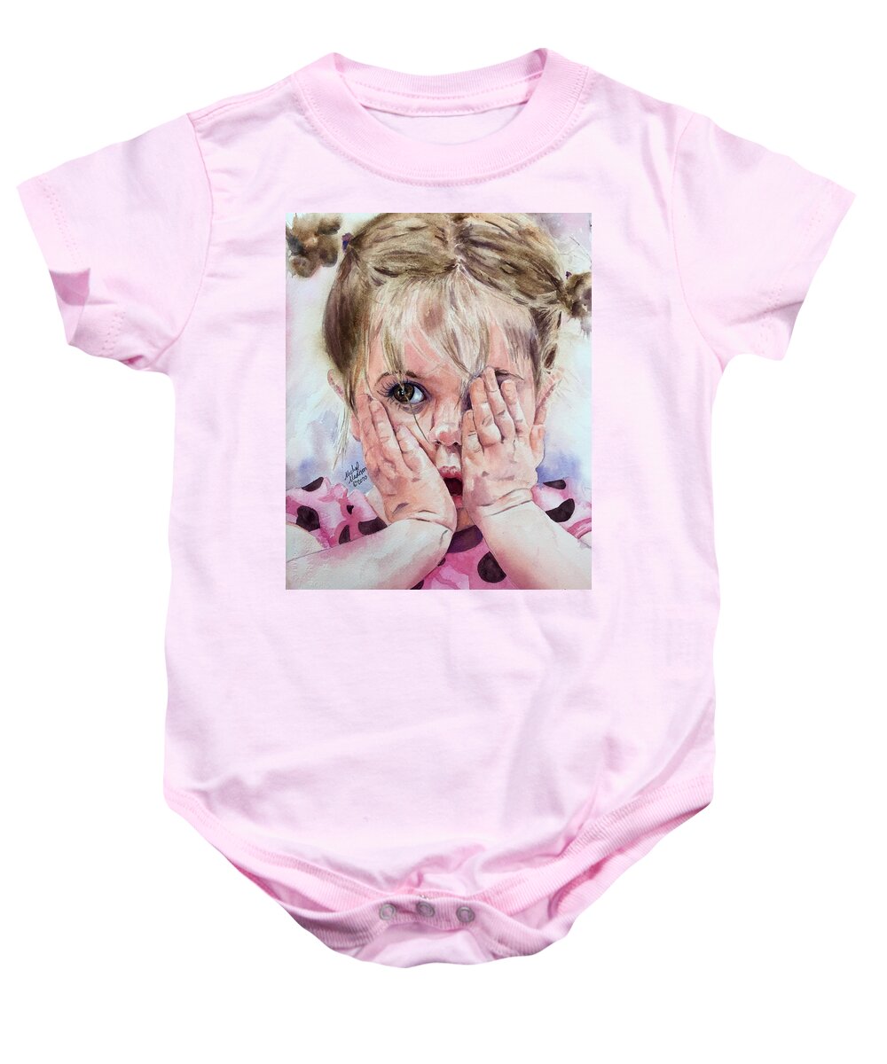Expressive Child Baby Onesie featuring the painting Oh My by Michal Madison