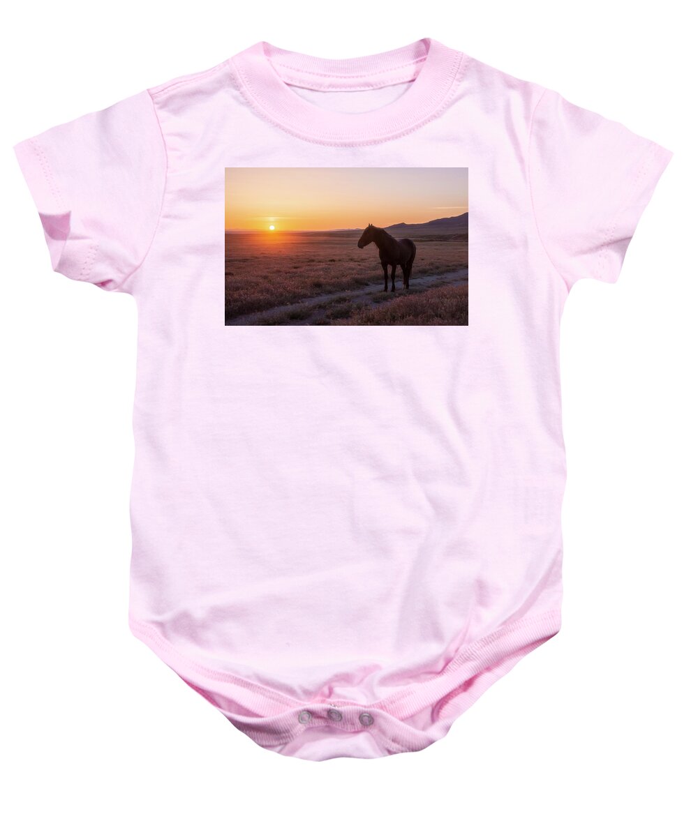 Horse Baby Onesie featuring the photograph Orange and Purple Sunset by Dirk Johnson