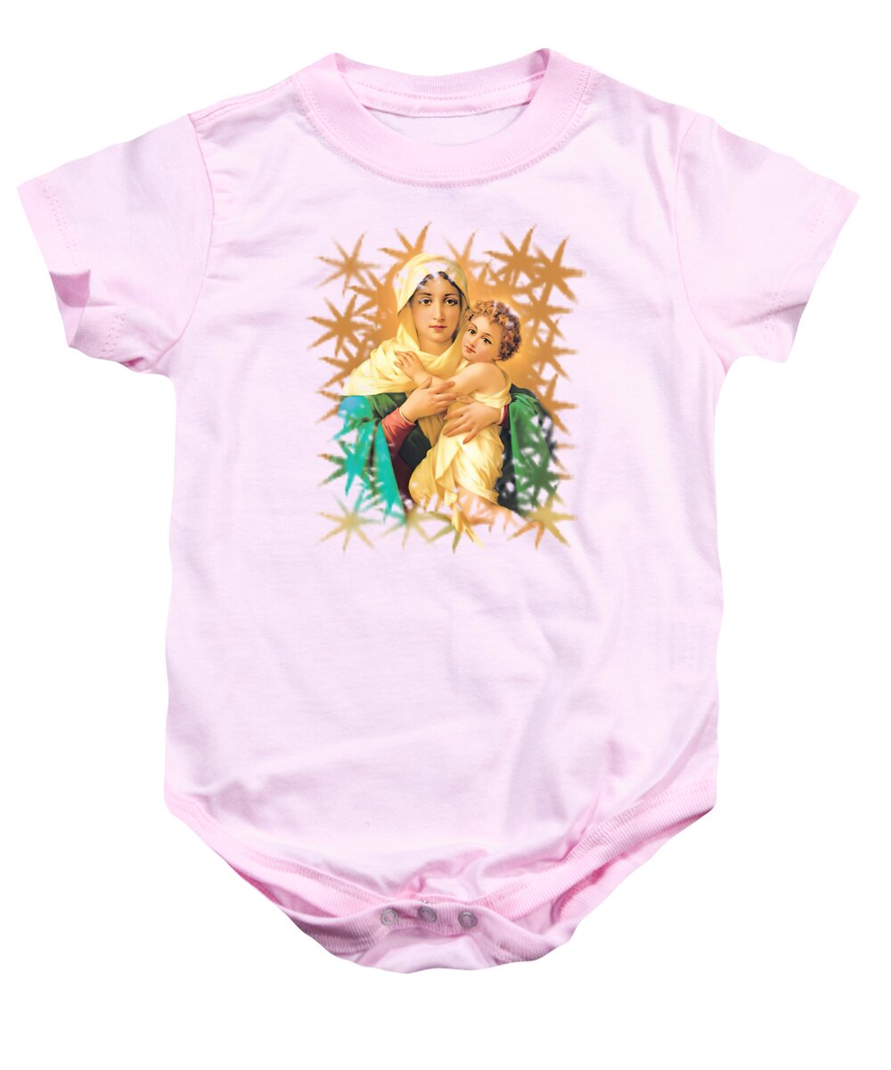 Refuge Of Sinners Baby Onesie featuring the mixed media Our Lady Virgin Mary Refuge of Sinners Catholic Saint by Luigi Crosio