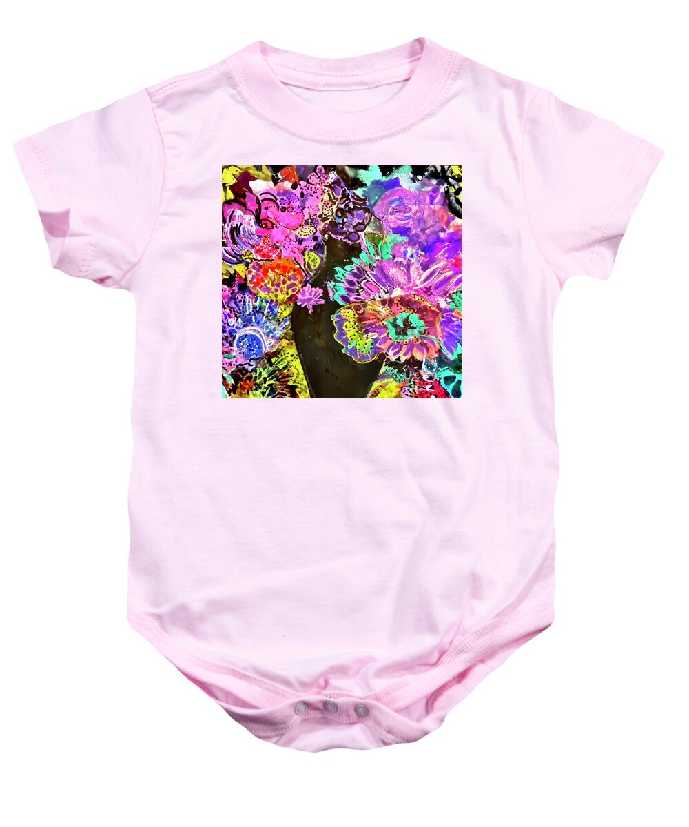 #black Vase Baby Onesie featuring the painting Overloaded Vase by Tommy McDonell
