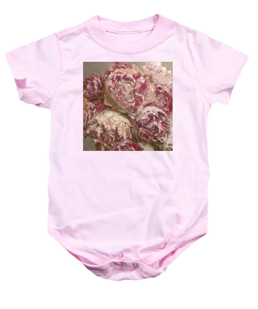Peonies Baby Onesie featuring the painting Peony Bouquet by Roxanne Dyer