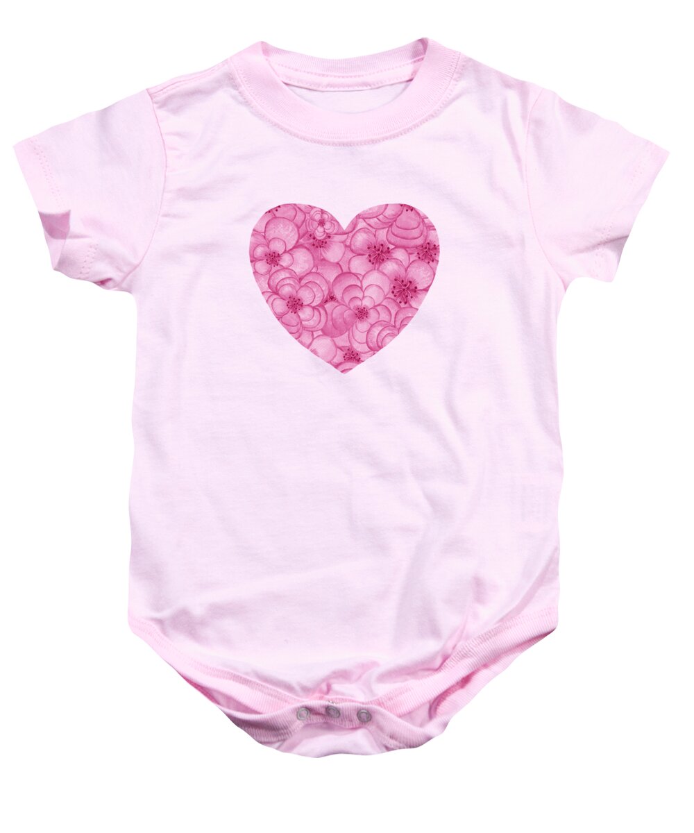 Watercolor Baby Onesie featuring the painting Pink Floral Heart Love And Valentine by Irina Sztukowski