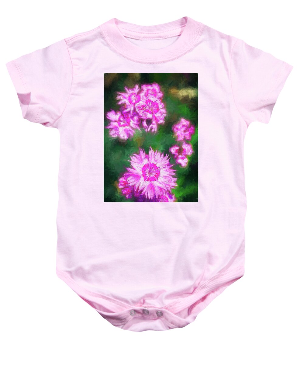 North Carolina Baby Onesie featuring the painting Pink Flowers at Raulston ap by Dan Carmichael