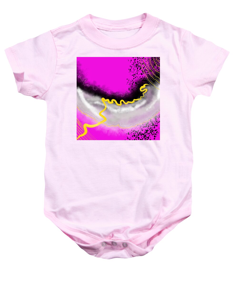 Neon Pink Baby Onesie featuring the digital art Pink Vibes by Amber Lasche