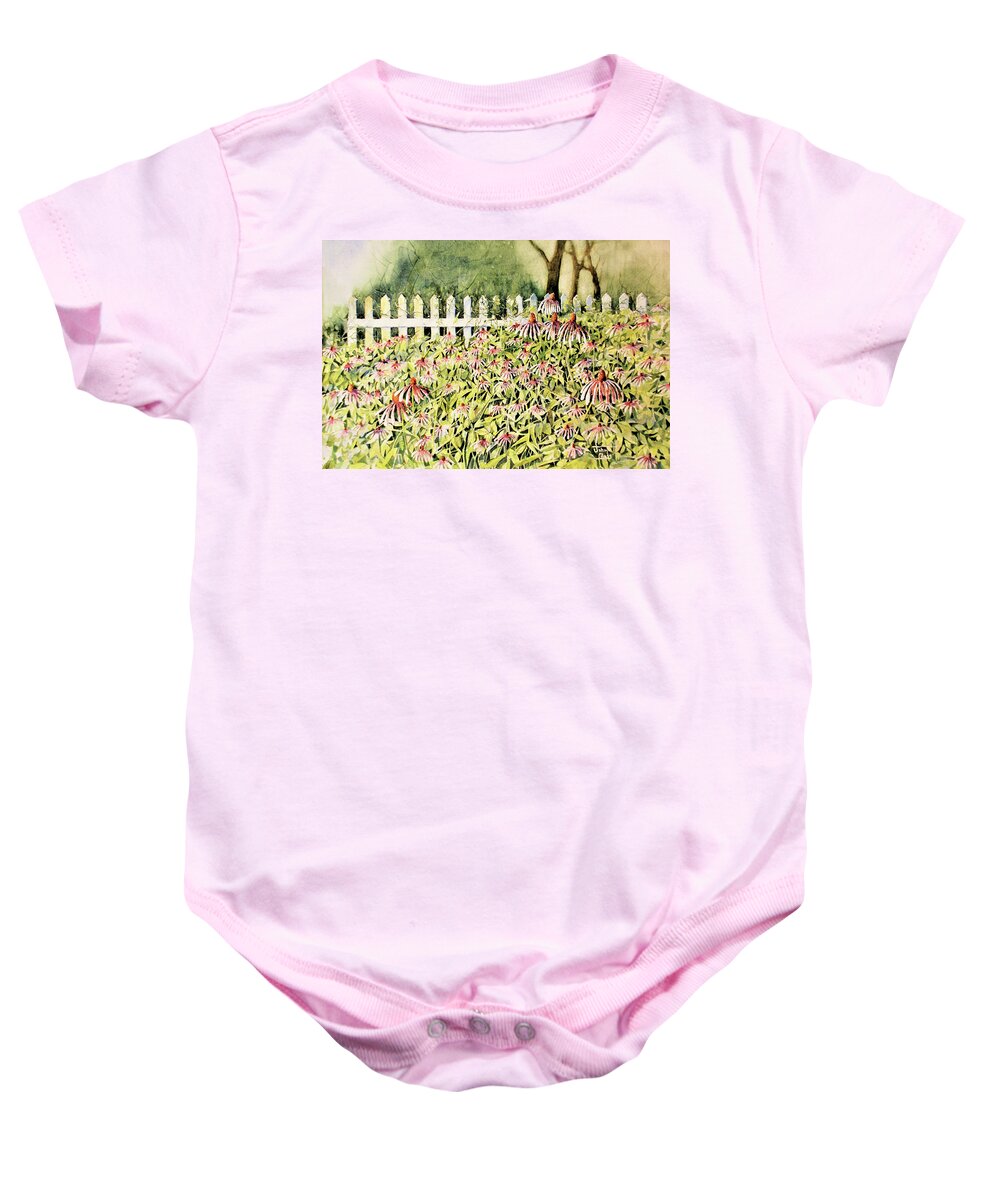 Purple Cone Flowers Baby Onesie featuring the painting Purple Cones by John Glass