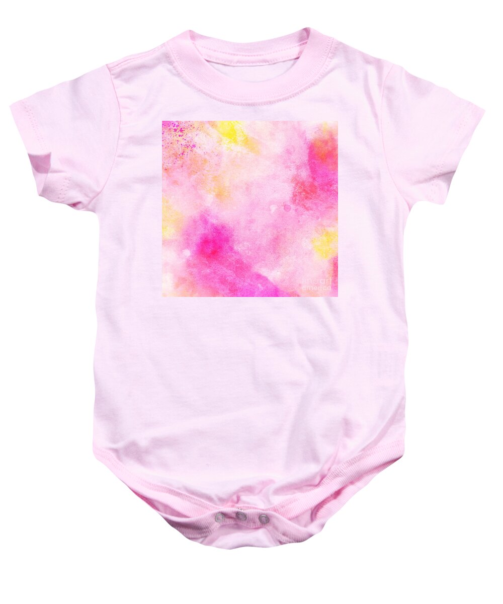 Watercolor Baby Onesie featuring the digital art Rooti - Artistic Colorful Abstract Yellow Pink Watercolor Painting Digital Art by Sambel Pedes
