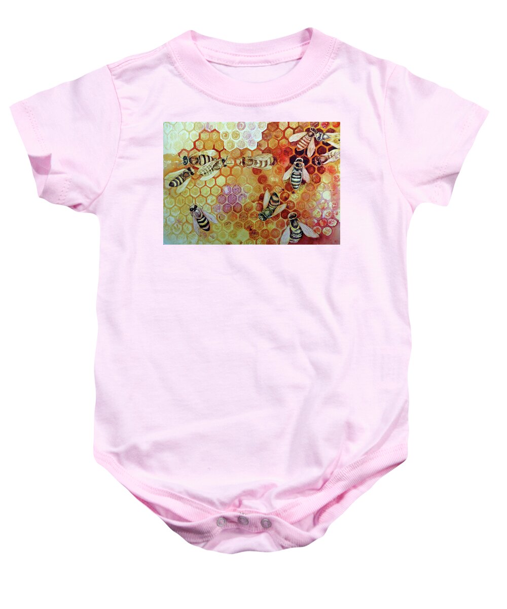  Baby Onesie featuring the painting Save The Bees by Helen Klebesadel