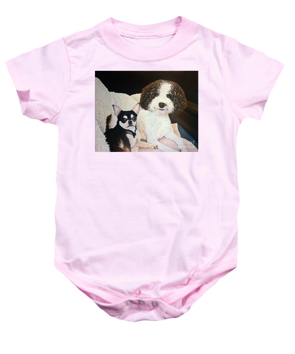 Dog Baby Onesie featuring the painting Shoen by Mike Ivey