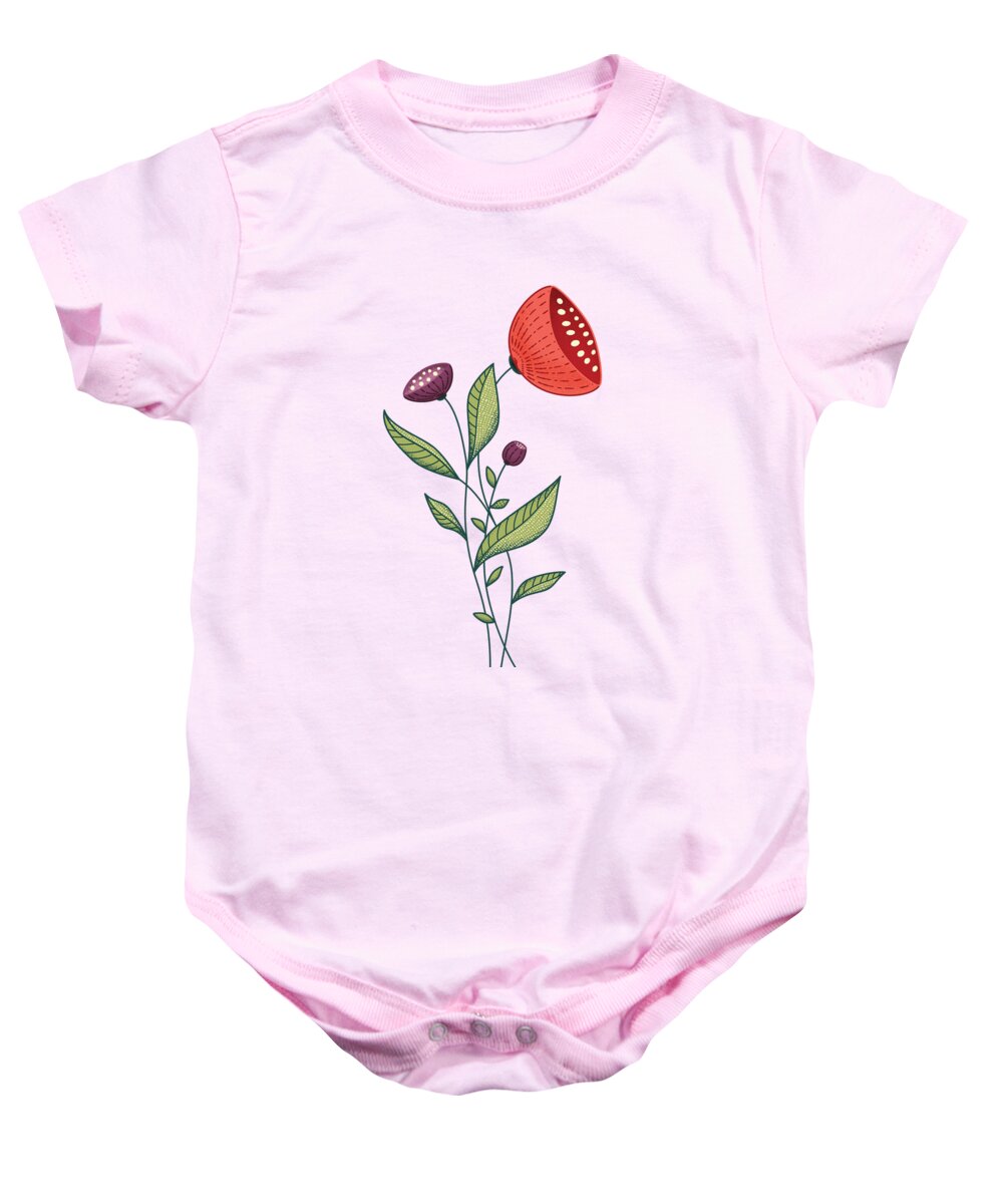 Flower Doodle Baby Onesie featuring the digital art Spring Flowers Abstract Botanical Line Art by Boriana Giormova