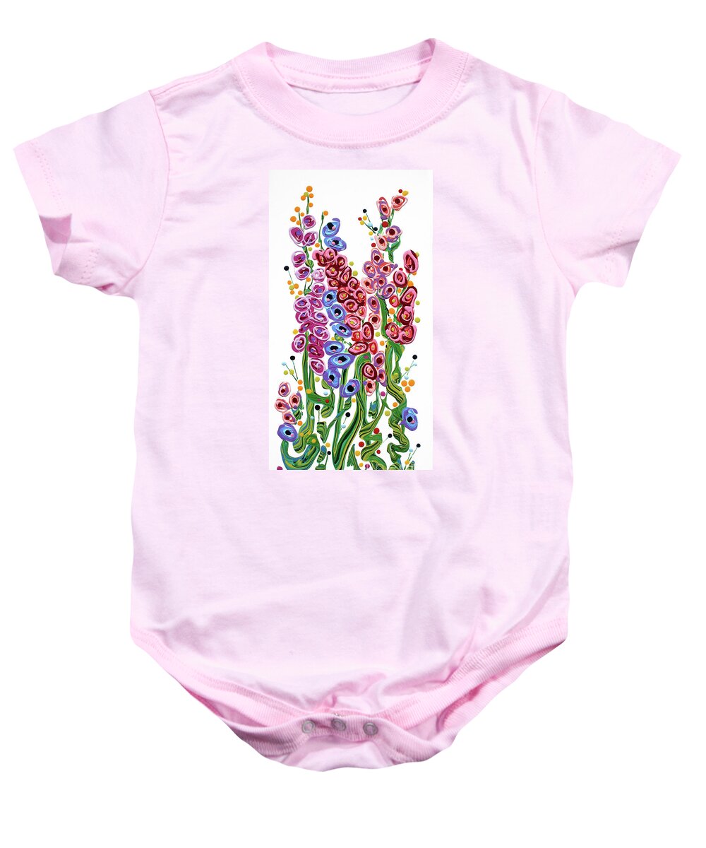 Fluid Painting Baby Onesie featuring the painting Spring Flowers in Pink by Jane Crabtree