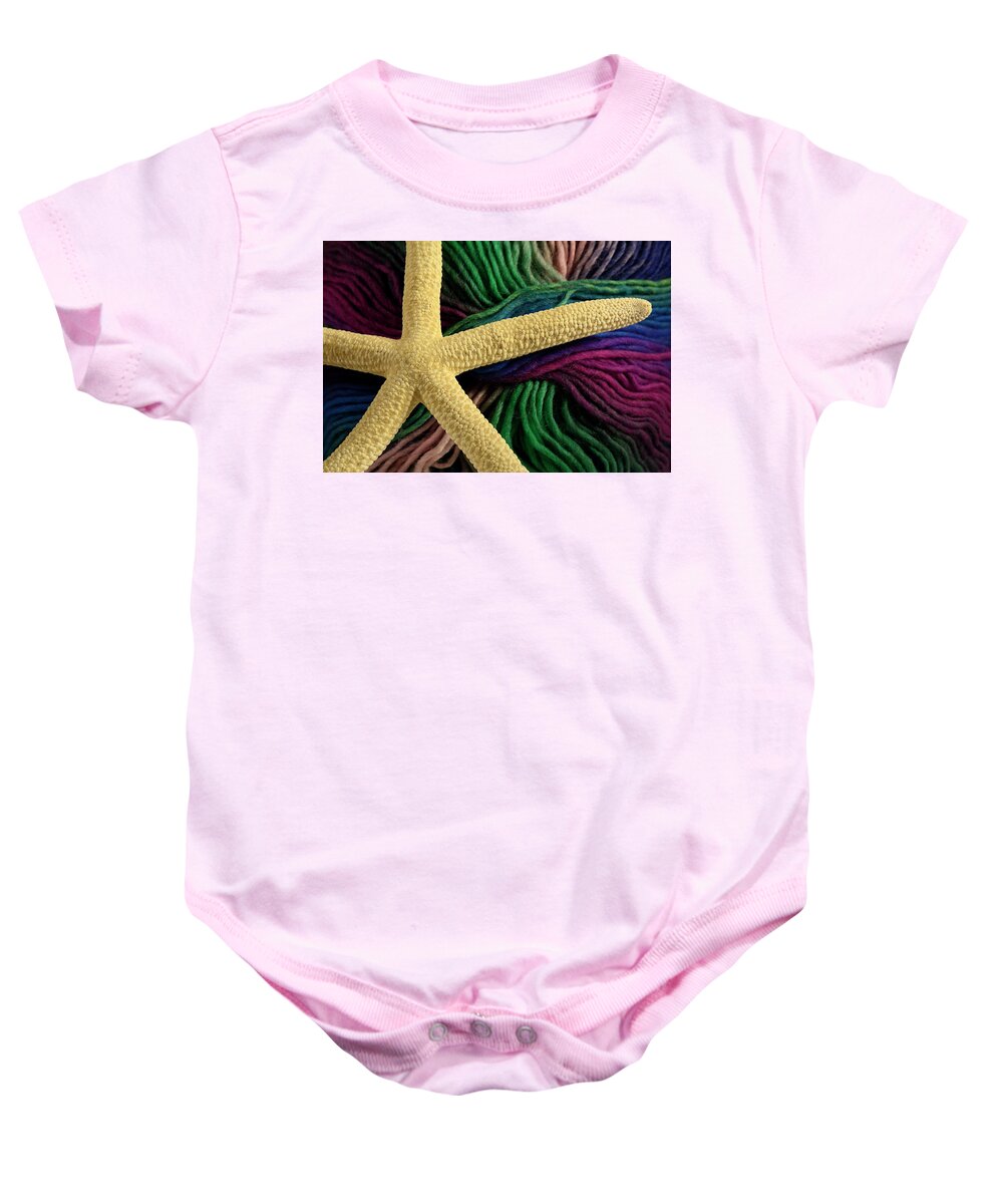Ocean Baby Onesie featuring the photograph Starfish on Yarn by Angie Tirado