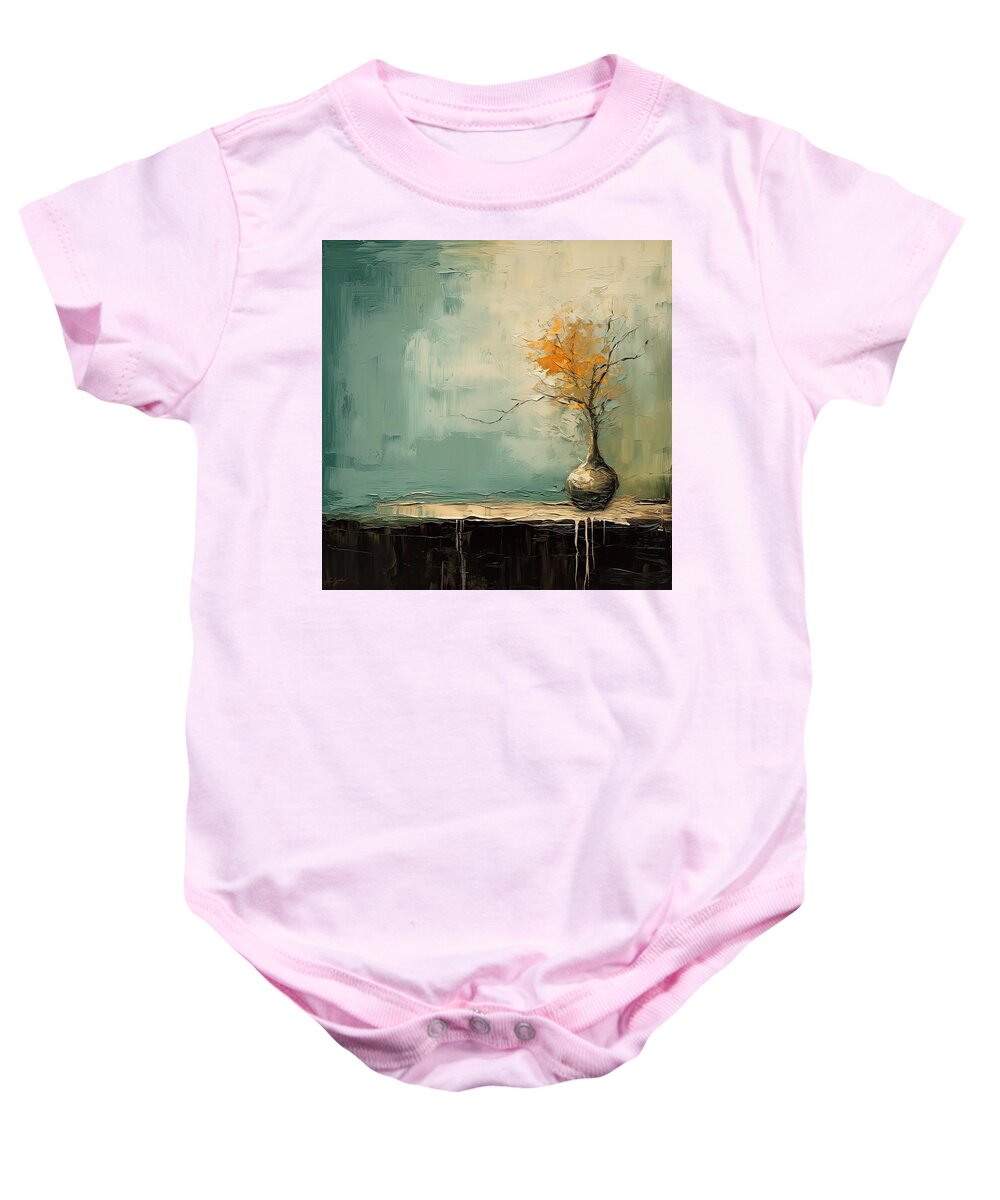 Black Vase Art Baby Onesie featuring the painting Sultry Brown- Distressed Art by Lourry Legarde