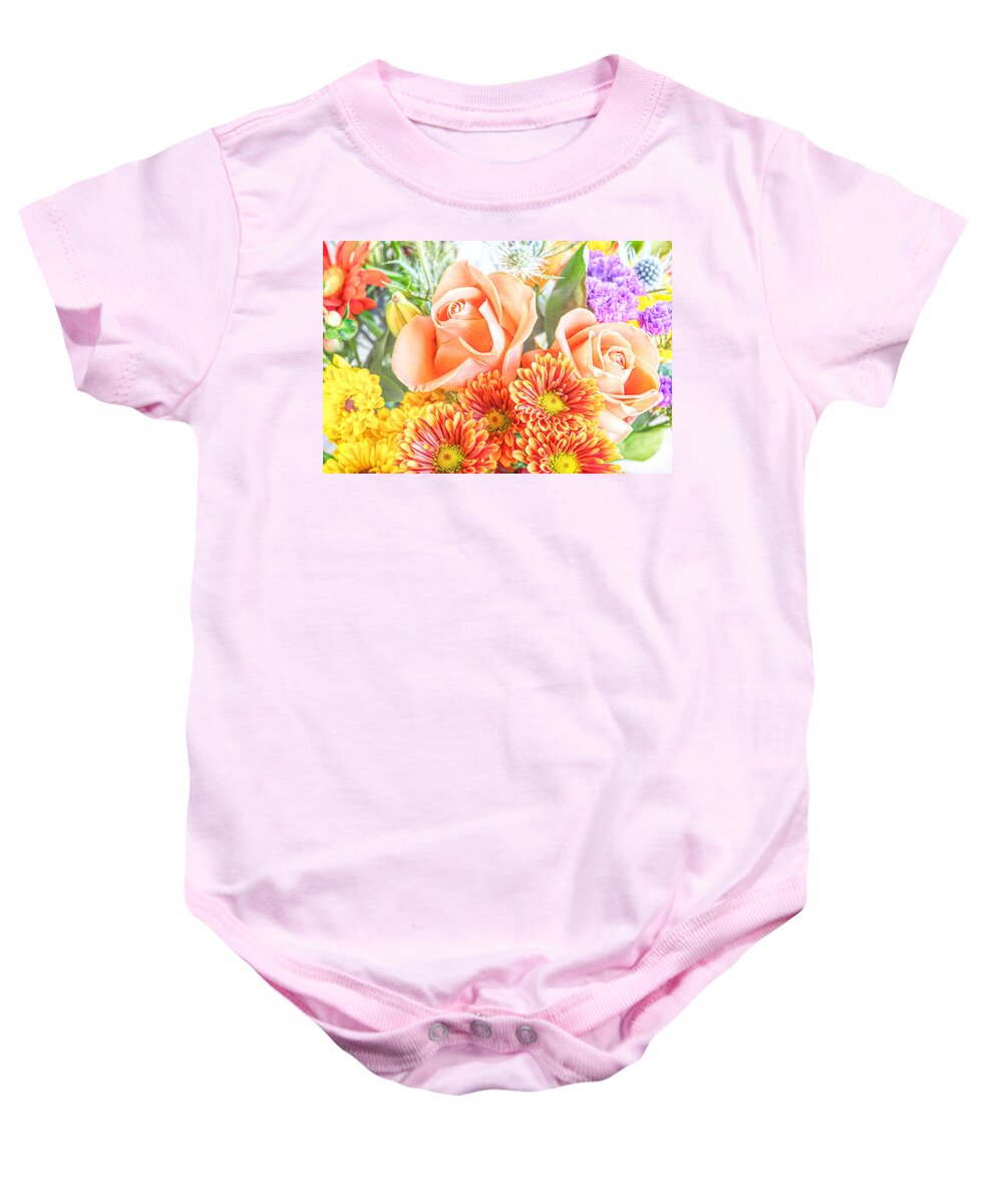 Zinnia Baby Onesie featuring the photograph Summer Bouquet by Susan Hope Finley