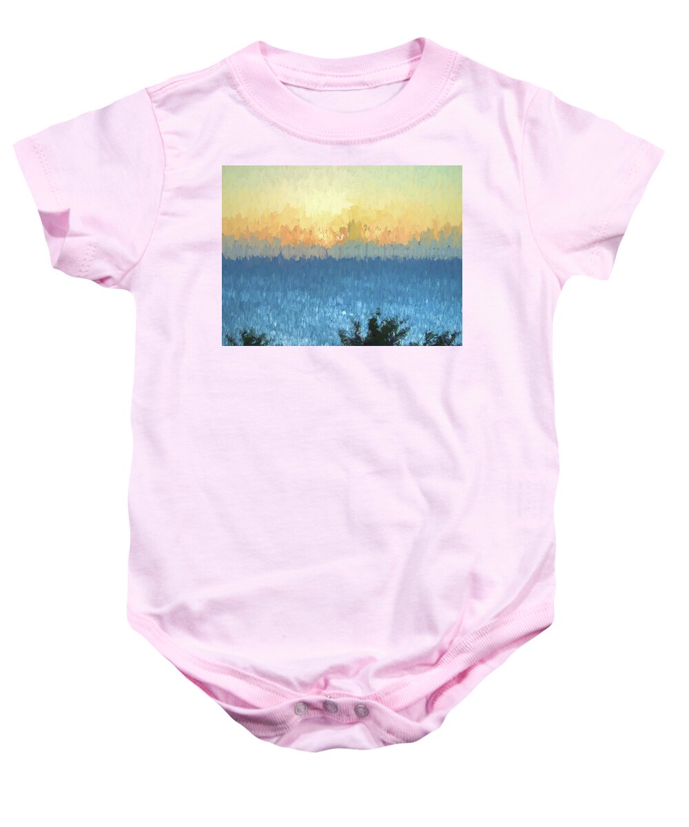 Abstract Baby Onesie featuring the photograph Sunrise Over Water Abstract by Roberta Byram