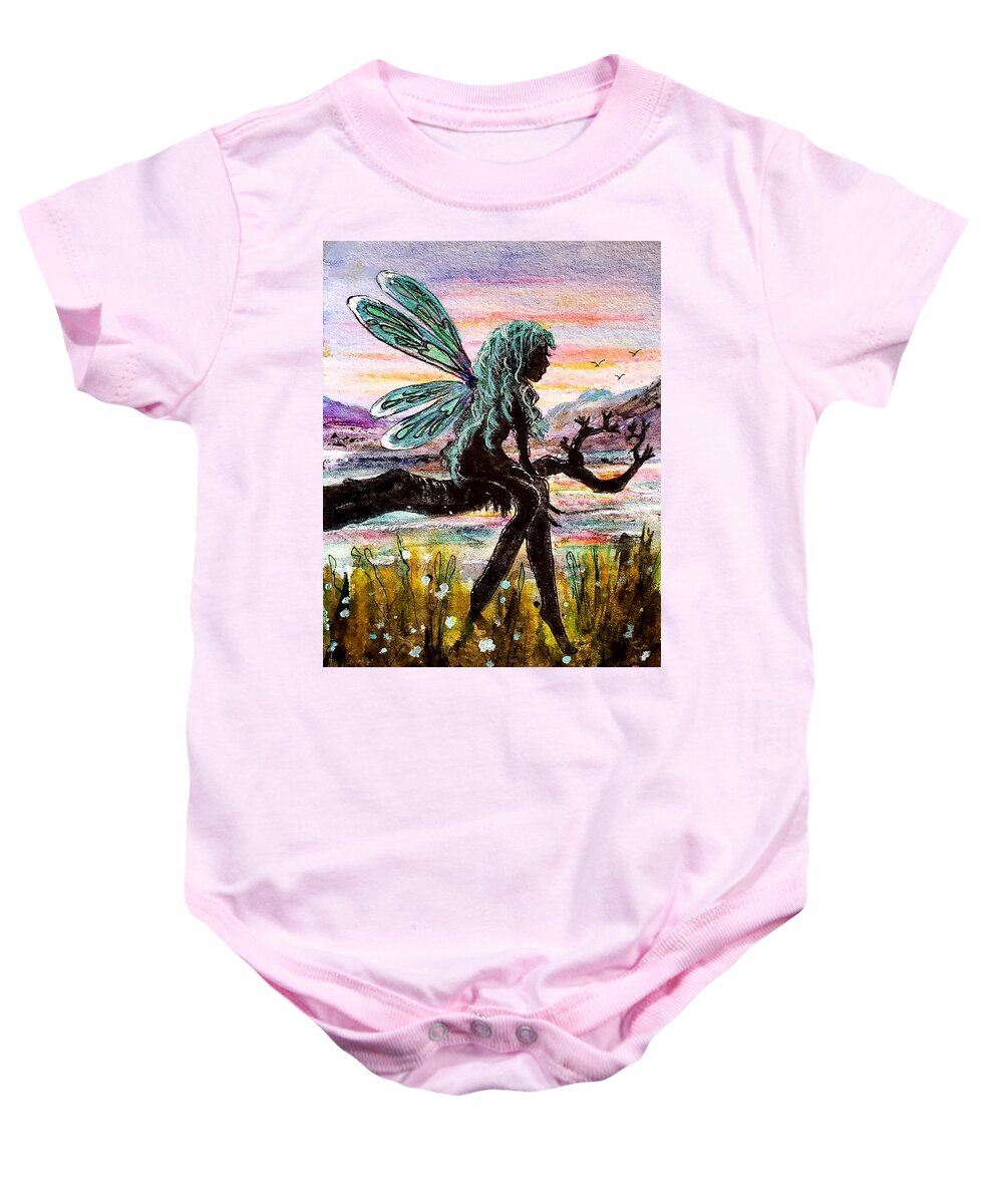 Fairy Baby Onesie featuring the painting Sunset Fairy by Deahn Benware