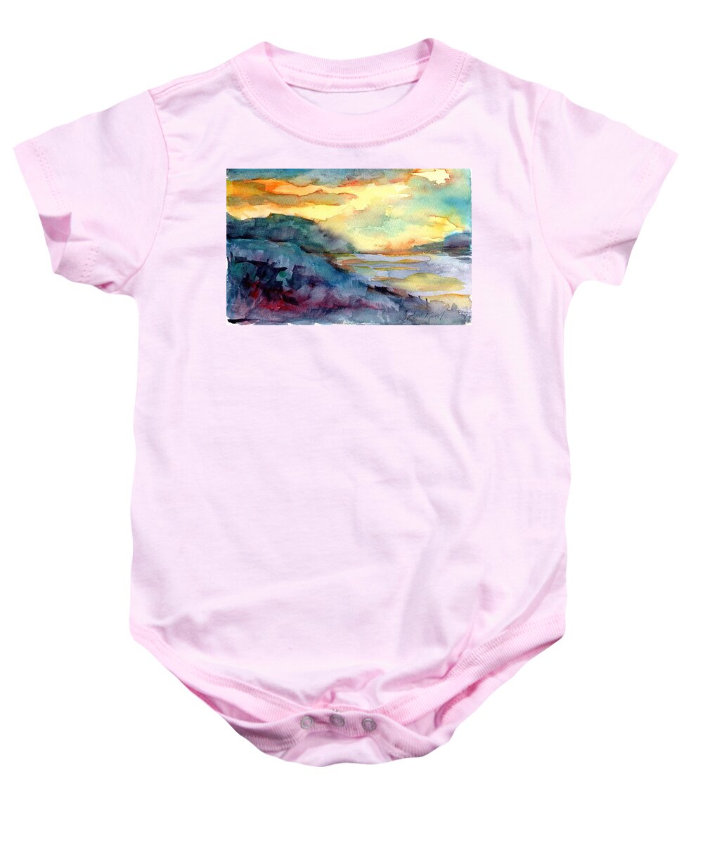 Sunset Baby Onesie featuring the painting Sunset Over Sound by David Dorrell