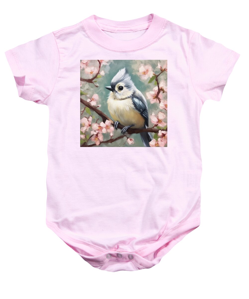 Tufted Titmouse Baby Onesie featuring the painting Sweet Charming Titmouse by Tina LeCour
