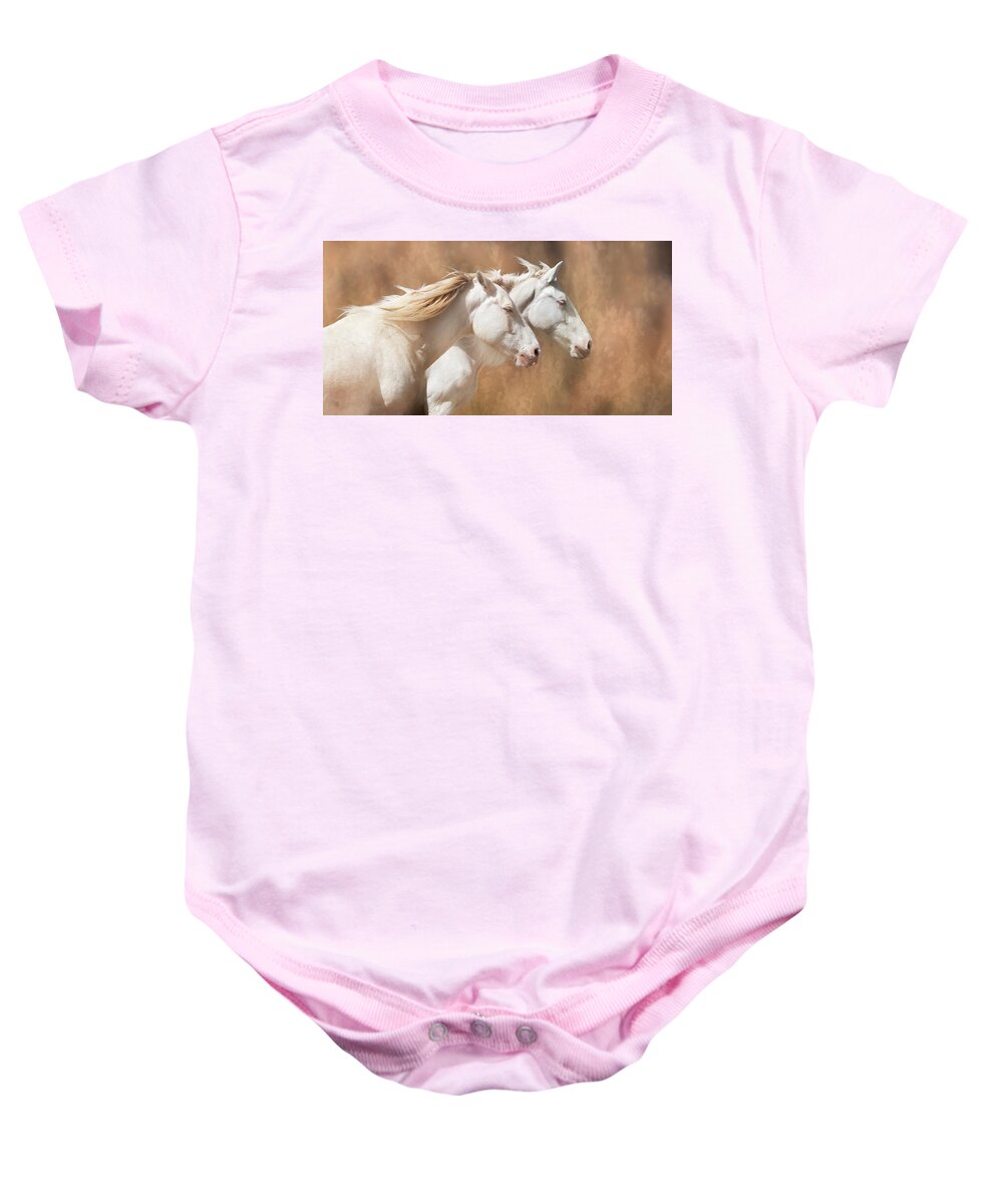 Horses Baby Onesie featuring the photograph The Cremellos by Mary Hone