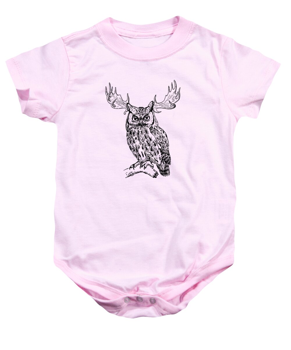 Owl Baby Onesie featuring the digital art The Curious Owl by Madame Memento