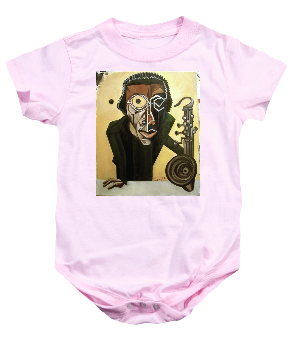 Jazz Baby Onesie featuring the painting The Ethnomusicologist / Marion Brown by Martel Chapman