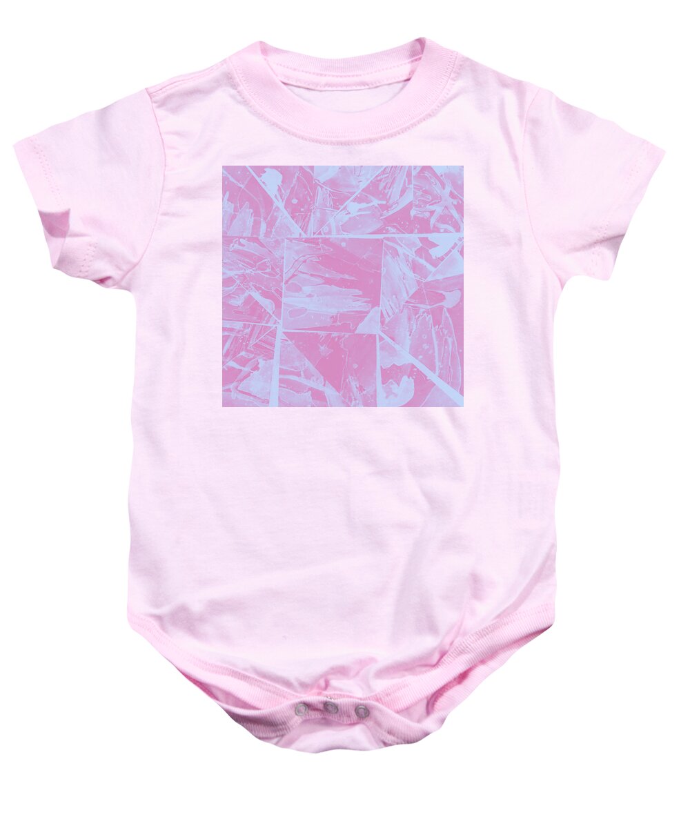 Triangle Baby Onesie featuring the mixed media Triangular Rainbow Abstract Collage Light Pinks Version by Ali Baucom