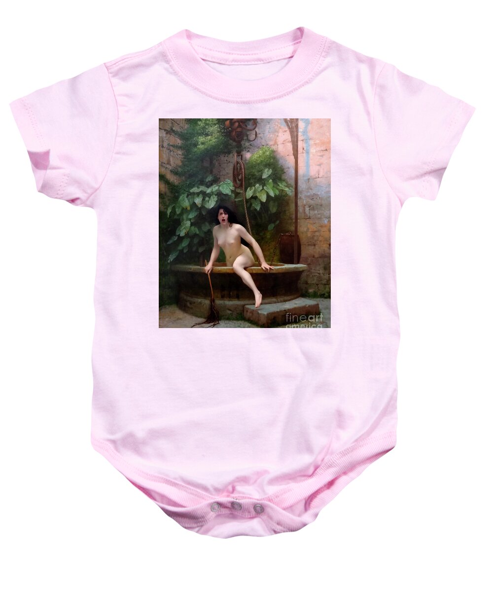 Truth Coming From The Well Armed With Her Whip To Chastise Mankind Baby Onesie featuring the painting Truth coming from the well armed with her whip to chastise mankind by Jean-Leon Gerome