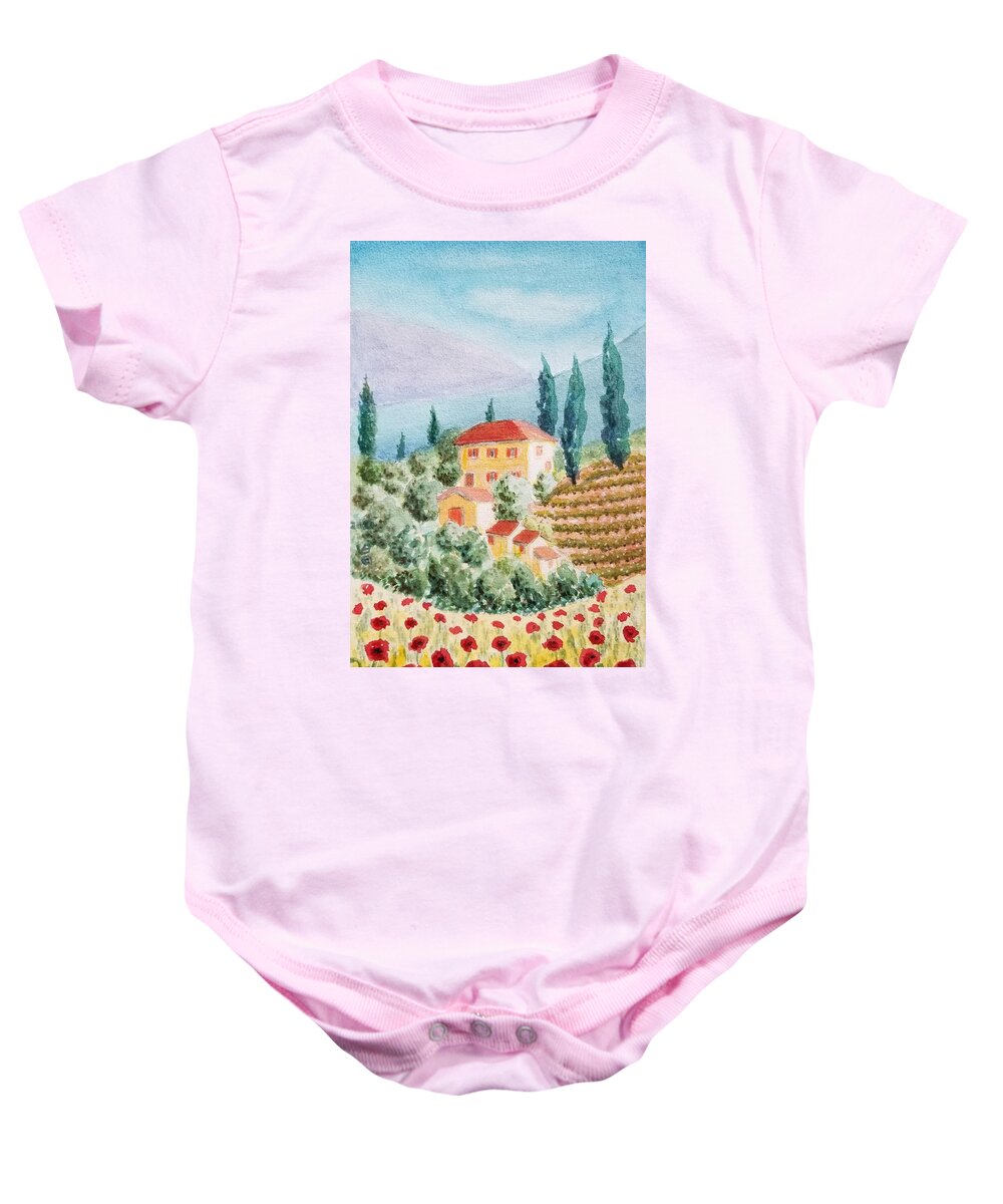 Vera Smith Baby Onesie featuring the painting Tuscan Hills by Vera Smith