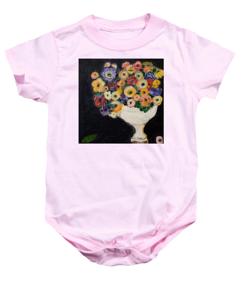 Mixed Media Baby Onesie featuring the mixed media Vibrant Vase by Julia Malakoff