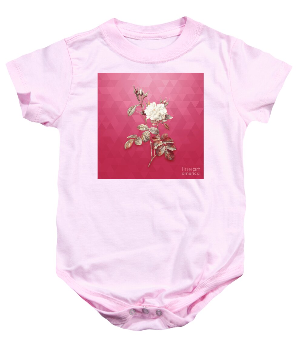 Botanical Baby Onesie featuring the mixed media Vintage Autumn Damask Rose in Gold on Viva Magenta by Holy Rock Design