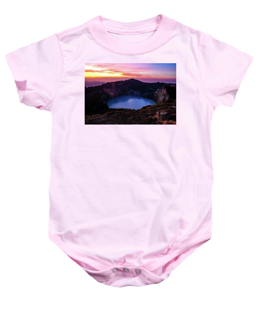 Volcano Baby Onesie featuring the photograph The Fire Of Heaven - Mount Kelimutu, Flores. Indonesia by Earth And Spirit