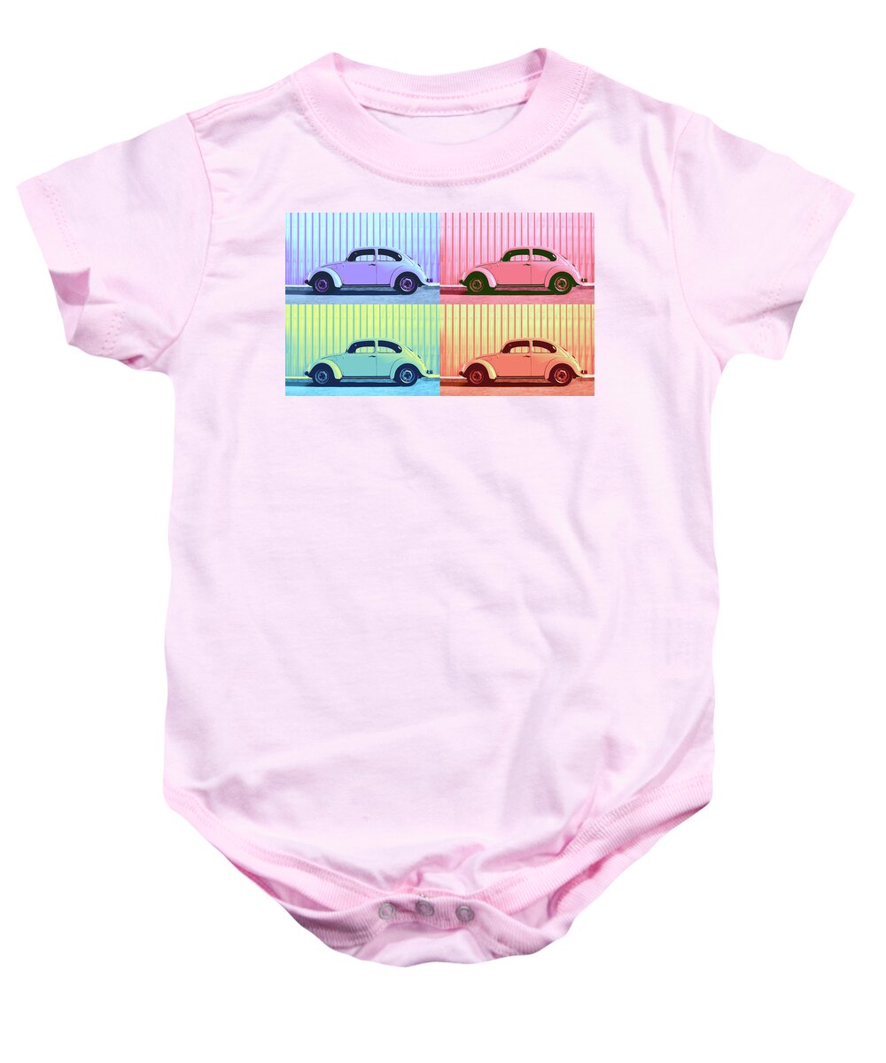 Car Baby Onesie featuring the photograph VW Beetle Pop Art Quad by Laura Fasulo